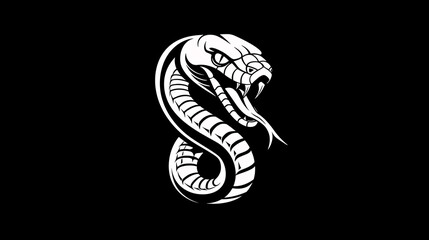 Fototapeta premium Fierce cobra logo design with fangs on black background