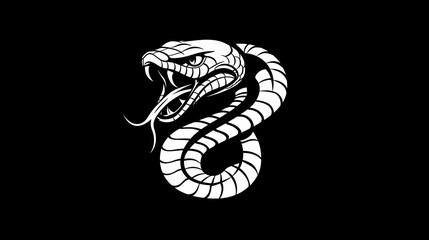 Fototapeta premium Fierce cobra logo design with fangs on black background