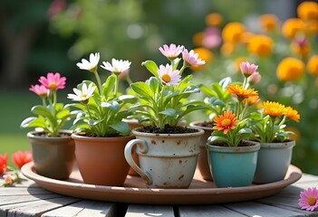 Repurposed Cups as Spring Garden Planters for Flowers DIY Upcycled Flowerpots
