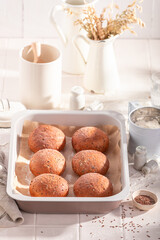 Hot and healthy flax seed rolls baked in the bakery.