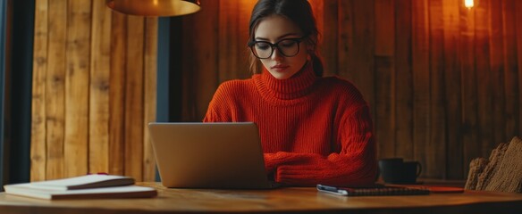 Obraz premium The Woman with Laptop Focused