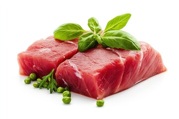 Fototapeta premium Fresh Raw Tuna Loin on a White Background , ai