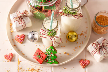 Homemade Christmas gingerbread cookies as tasty snack for Christmas..