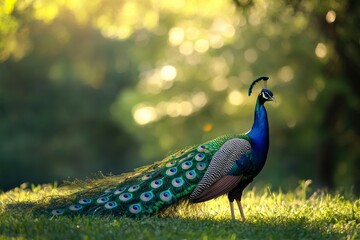 Obraz premium Peacock stand on grass, ai