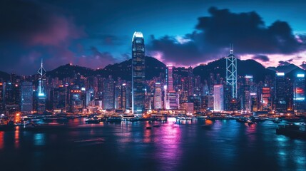 Fototapeta premium Night Skyline of Hong Kong