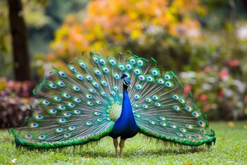 Obraz premium Peacock stand on grass, ai