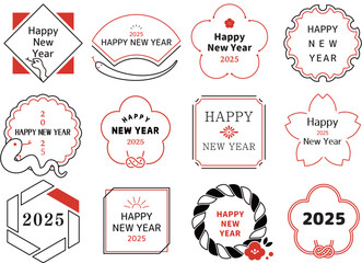 年賀状文字デザイン 2025年 巳年　アイコン　フレーム