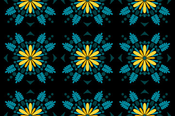 Vector illustration of an ethnic geometric pattern. Bohemian seamless pattern. Embroidery. Seamless traditional design pattern for fabrics, backgrounds, carpets, wallpapers, clothes, and pillowcases.