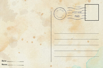 Backside of old postcard with dirty stain