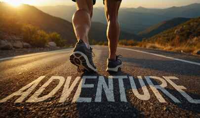 Journey to Adventure - Runner on Mountain Road at Sunrise