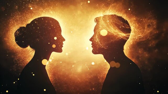 Exploring the connection between two souls amidst a cosmic backdrop filled with radiant light