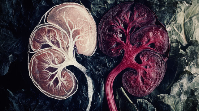 Artistic Representation of Kidneys Using Beets and Chalk