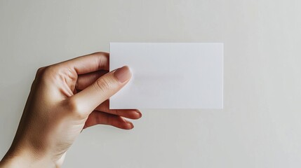 Fototapeta premium Business customer Service Quality CRM Hand holding a business card with customer service contact info, minimalist design, isolated on white background
