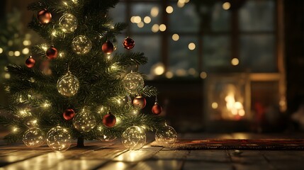 Softly Lit Christmas Tree with Transparent Baubles