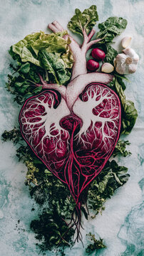 Heart and Lungs Representation with Vegetables and Greens