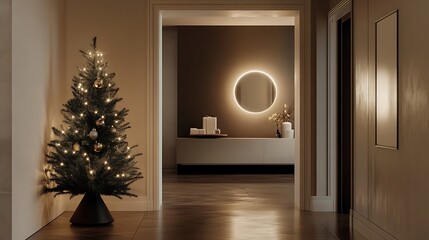 Minimalist Entryway with a Sleek Christmas Tree