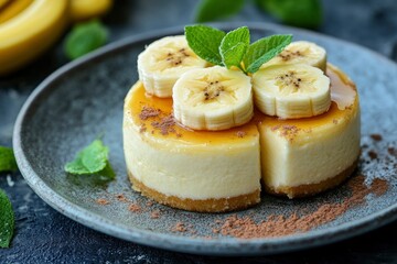 Breakfast. Delicious cheesecakes with ripe banana, ai