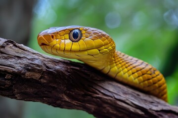 Fototapeta premium yellow brown snake on a branch , ai