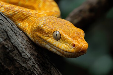 Fototapeta premium yellow brown snake on a branch , ai