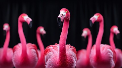 Naklejka premium A flamingo ballet troupe performs for an audience of admiring animals, illustrating the appreciation of art across different groups or the bridging of cultural divides