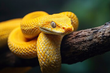 Fototapeta premium yellow brown snake on a branch , ai