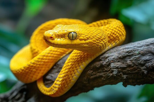 yellow brown snake on a branch , ai
