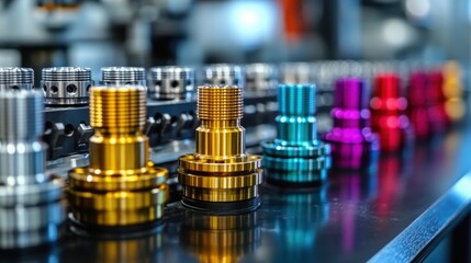 Colorful Metal Components on a Factory Production Line