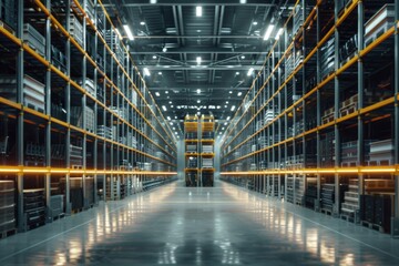 Interior of a high tech innovative warehouse logistics center