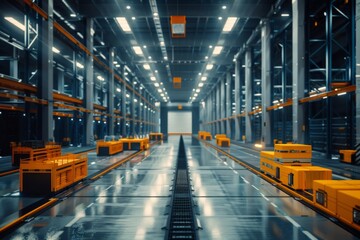Interior of a high tech innovative warehouse logistics center