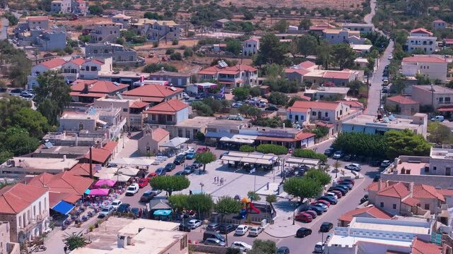 greece peloponnese region aeropoli town unique architecture stone houses and town square aerial view