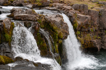 Grundarfjorour Iceland, view of the kirkjufellfoss a waterfall near Mt. Kirkjufell