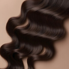 Fototapeta premium Stock Photo of Dark Brown Body Wave Weave Bundle Against Light Brown Background