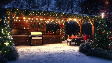 Obraz premium Festive Outdoor Christmas Barbecue Area