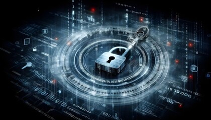 Obraz premium Abstract cyber security concept with key and binary code.