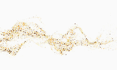 Scattered golden particles on white background. Holiday background or design element. New Year and Christmas