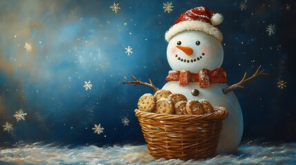 Festive Snowman with a Basket of Christmas Cookies