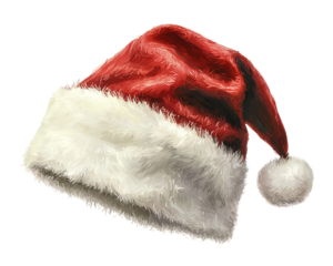 Christmas Santa hat decorated with white fur and red fabric on a white background.