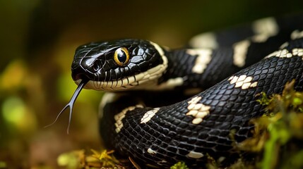Obraz premium A black and white snake with striped skin, also known as the 