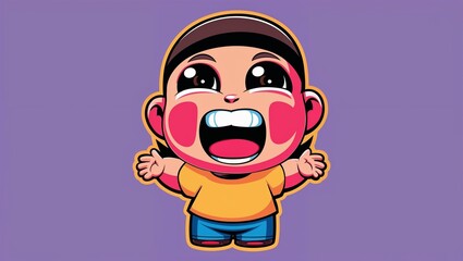 Obraz premium Excited chibi girl with wide smile and open arms, vector illustration