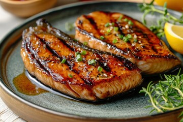 teriyaki grilled mackerel fish steak , ai