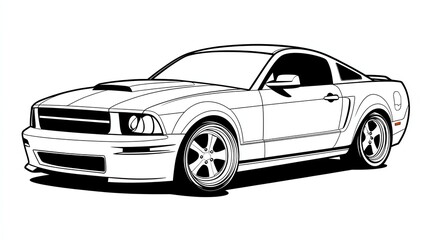 Naklejka premium A sleek, black and white illustration of a sports car, captured in a dynamic pose.