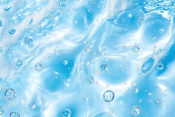 Transparent blue and white gradient Gel background or pattern with light blue lights. Gel blue background Virus protection or facial moisturizing cosmetics concept. Long banner, ai