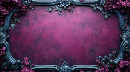 Elegant and luxurious atmosphere created by vintage framed flowers on a textured purple background