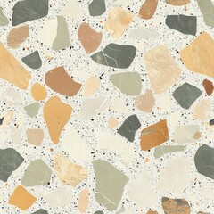 Subtle Organic Terrazzo Flooring Pattern with Earthy Tones | Seamless Repeat Tile Design with Natural Stone Chips