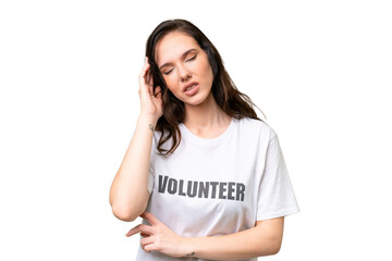 Young volunteer caucasian woman over isolated background with headache