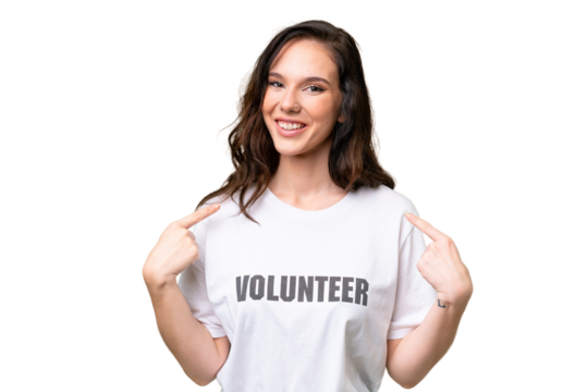 Young volunteer caucasian woman over isolated background giving a thumbs up gesture