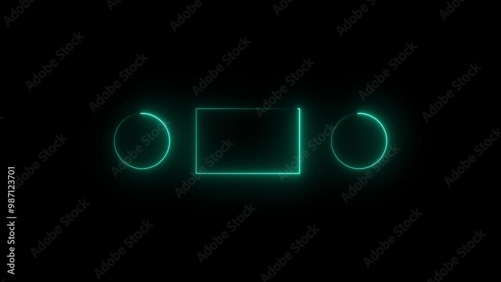 Wall mural cyan color rectangle and circle shape blank area colorful neon animation on black background. neon f