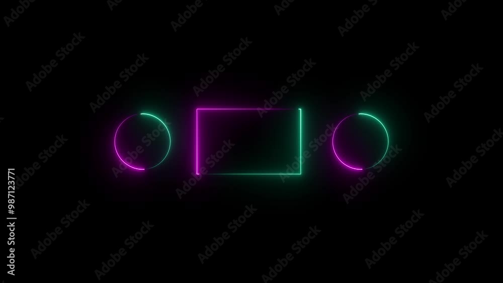 Wall mural pink and cyan color rectangle and circle shape blank area colorful neon animation on black backgroun