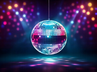 Obraz premium disco ball with disco lights,Ai generated 