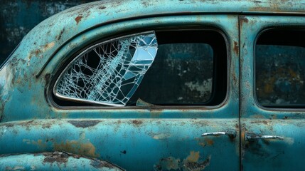 a modern and new car with a broken window, AI Generative